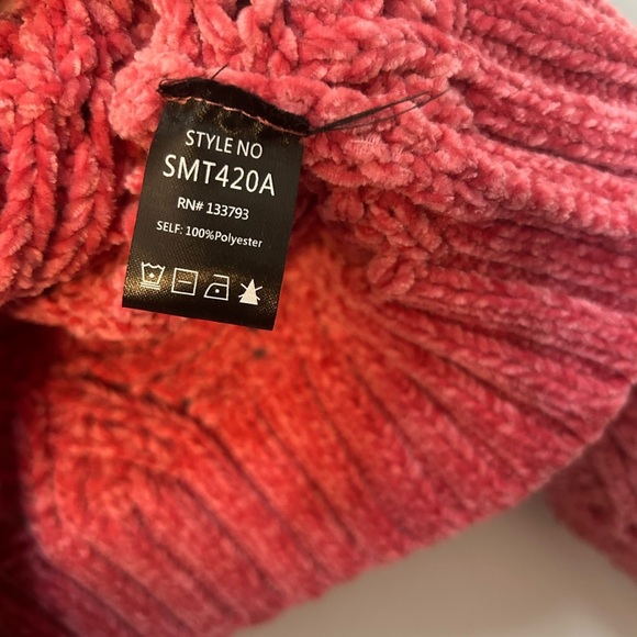 POL Chunky Knit Turtleneck Sweater Women's Medium Pink Cropped Pullover - Picture 7 of 8